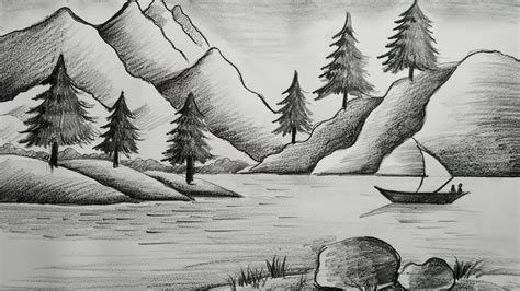 how to draw nature scenery|10 easy steps to draw Pencil Nature Scenery Drawing.